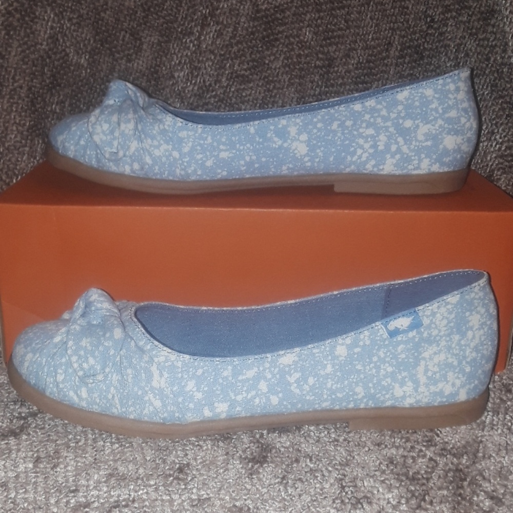 Rocket dog Lite Blue & White Jiggy Lucky One Cotton Textile Ballet Flats Bow Toe